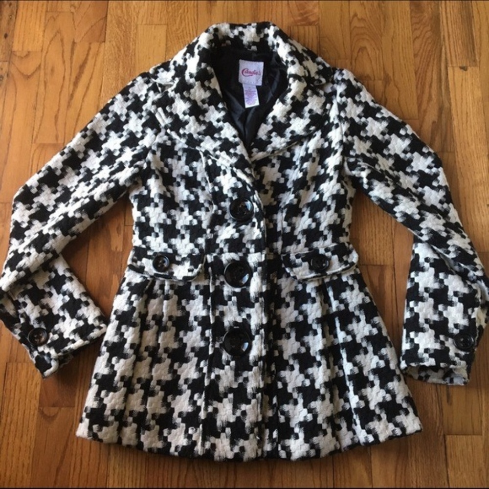 Stunning Black & White Houndstooth Peacoat EUC